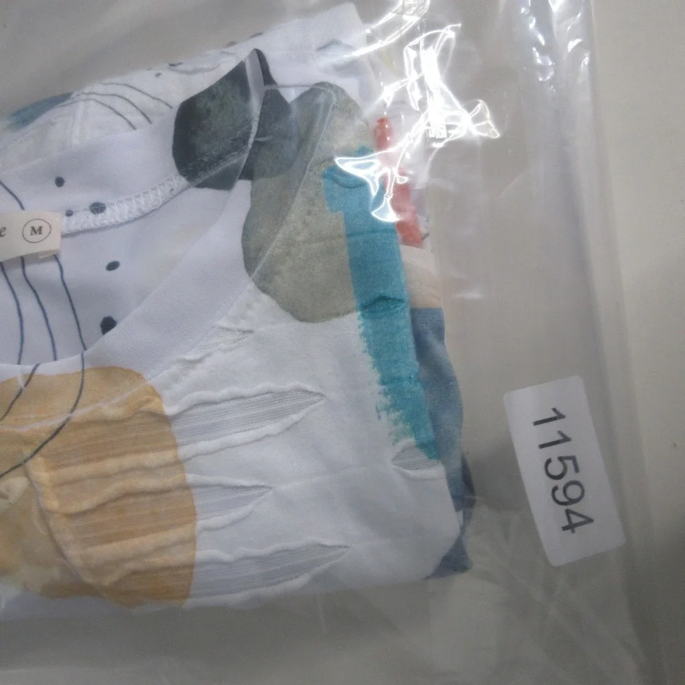 Jess & Jane Top Tunic Medium Colorful Geometric Distressed Art to Wear Lagenlook - Picture 12 of 12